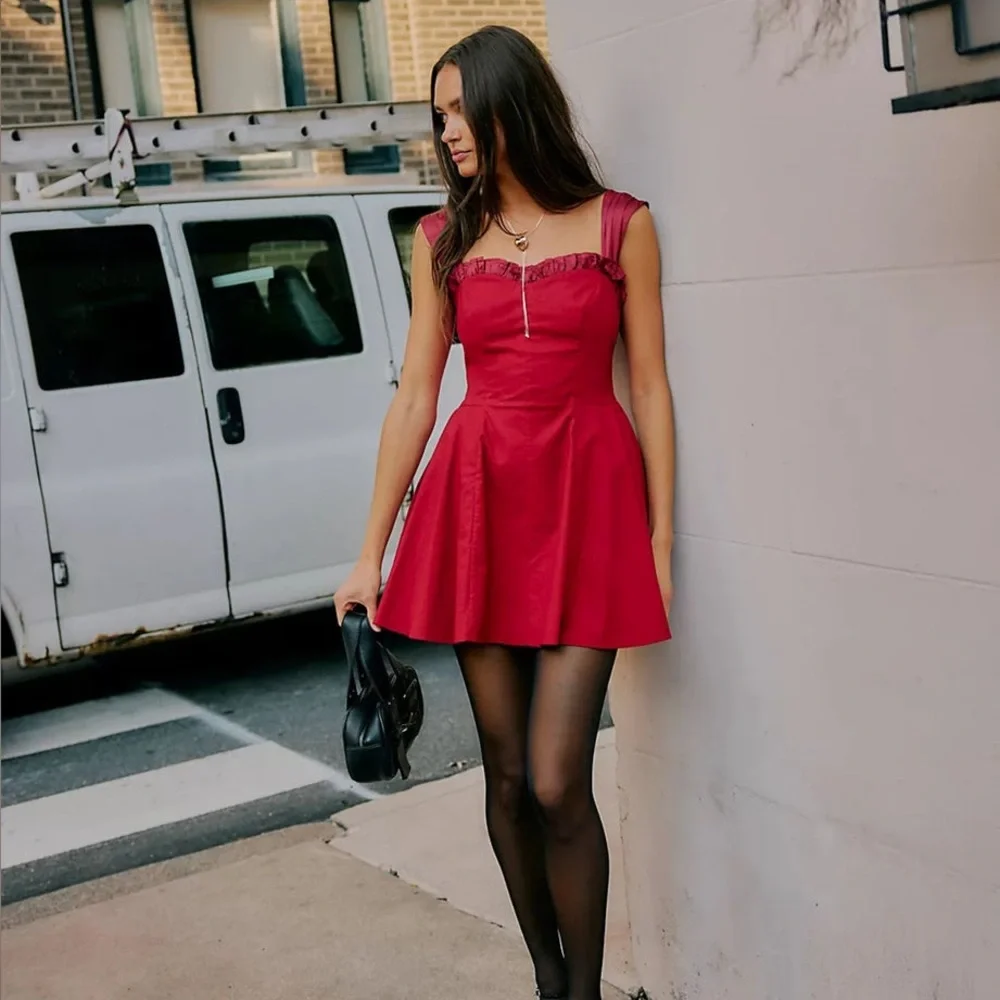 Free People Midnight Magic Mini Dress in Red Dahlia Combo